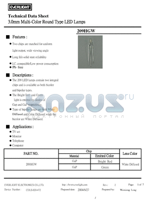 209HGW datasheet - 3.0 MM MULTI COLOR ROUND TYPE LED LAMPS