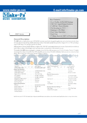 209S12F datasheet - LOW COST, HIGH POWER DENSITY 24 PIN DIP COMPATIBLE, 2.25W LAN DC/DC CONVERTERS