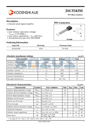 2SC5343M datasheet - General small signal amplifier