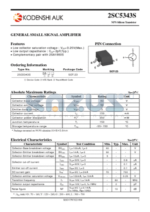 2SC5343S datasheet - GENERAL SMALL SIGNAL AMPLIFIER