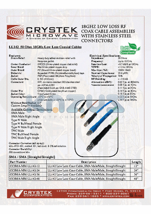 CCSMA-MM-LL142-24 datasheet - LL142 50 Ohm 18GHz Low Loss Coaxial Cables