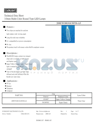 209UYOSUGC-S530-A3 datasheet - 3.0mm Multi-Color Round Type LED Lamps