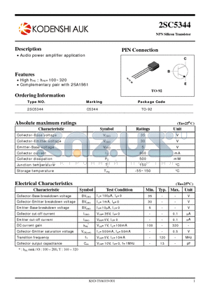 2SC5344 datasheet - Audio power amplifier application