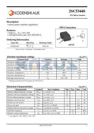2SC5344S datasheet - Audio power amplifier application