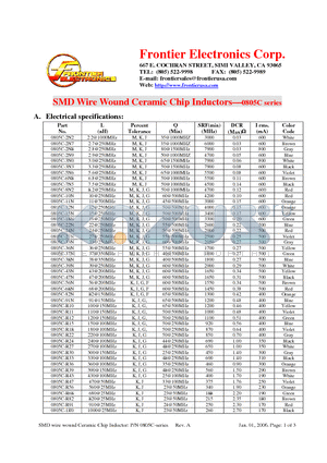 0805C-2N2 datasheet - SMD Wire Wound Ceramic Chip Inductors