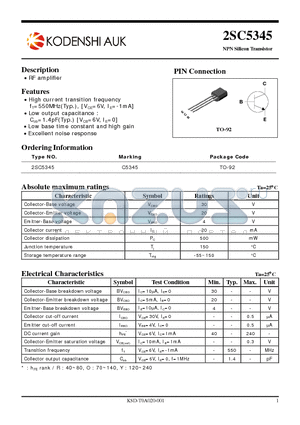 2SC5345 datasheet - RF amplifier
