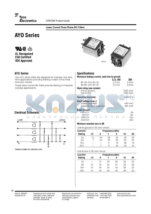 20AYO1 datasheet - Lower Current Three Phase RFI Filters