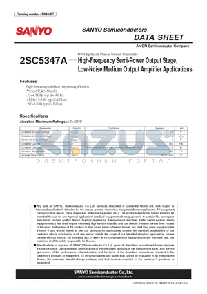 2SC5347A datasheet - High-Frequency Semi-Power Output Stage, Low-Noise Medium Output Amplifier Applications