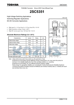 2SC5351 datasheet - Silicon NPN Triple Diffused Type High-Voltage Switching Applications