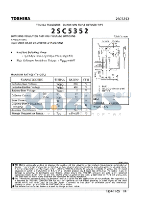 2SC5352 datasheet - NPN TRIPLE DIFFUSED TYPE (SWITCHING REGULATOR AND HIGH VOLTAGE SWITCHING, HIGH SPEED DC-DC CONVERTER APPLICATIONS)