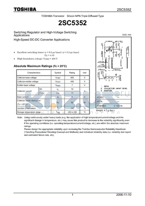2SC5352 datasheet - Silicon NPN Triple Diffused Type Switching Regulator and High-Voltage Switching Applications