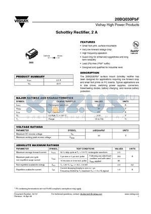 20BQ030 datasheet - Schottky Rectifier, 2 A