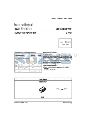 20BQ030PBF datasheet - SCHOTTKY RECTIFIER