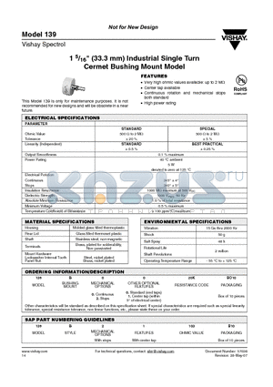 139B0420KBO10 datasheet - 1 5/16 (33.3 mm) Industrial Single Turn Cermet Bushing Mount Model