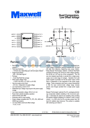 139RPFE datasheet - Quad Comparators, Low Offset Voltage