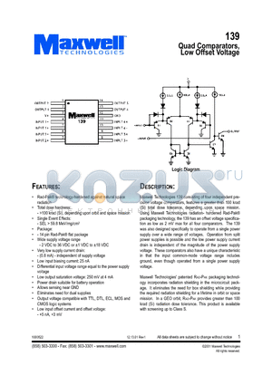 139RPFI datasheet - Quad Comparators, Low Offset Voltage