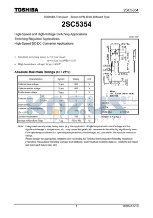 2SC5354_06 datasheet - Silicon NPN Triple Diffused Type High-Speed and High-Voltage Switching Applications