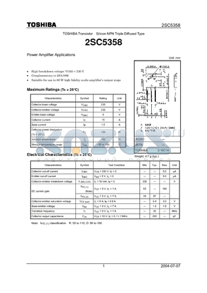 2SC5358 datasheet - Power Amplifier Applications