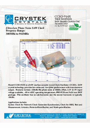 CCSO-914X datasheet - True SineWave SAW Based Clock Osc 9x14MM SMD 3.3 & 5.0 Volt