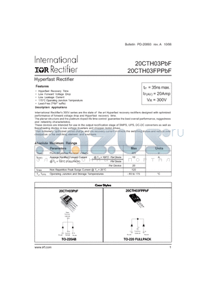 20CTH03 datasheet - Hyperfast Rectifier