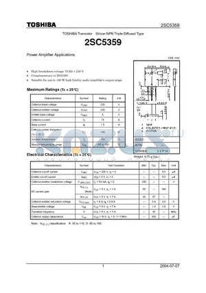 2SC5359 datasheet - Power Amplifier Applications