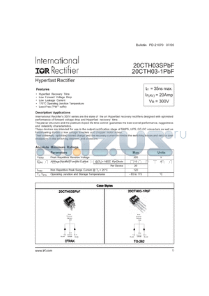 20CTH03-1 datasheet - Hyperfast Rectifier