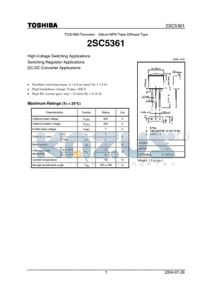 2SC5361_04 datasheet - High-Voltage Switching Applications