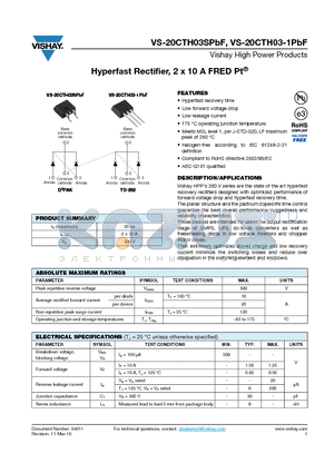 20CTH03-1PBF datasheet - Hyperfast Rectifier, 2 x 10 A FRED Pt