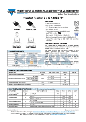 20CTH03-N3 datasheet - Hyperfast Rectifier, 2 x 10 A FRED Pt^