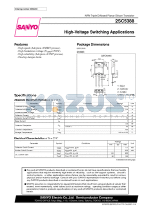 2SC5388 datasheet - High-Voltage Switching Applications