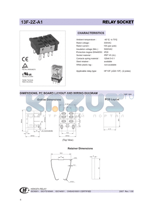 13F-2Z-A1 datasheet - RELAY SOCKET