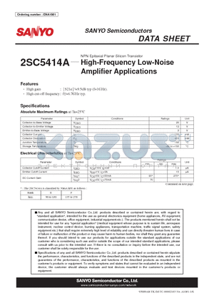 2SC5414A datasheet - High-Frequency Low-Noise Amplifier Applications