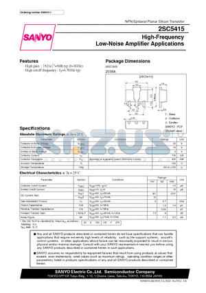 2SC5415 datasheet - High-Frequency Low-Noise Amplifier Applications