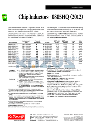 0805HQ datasheet - Chip Inductors