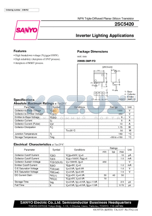 2SC5420 datasheet - Inverter Lighting Applications