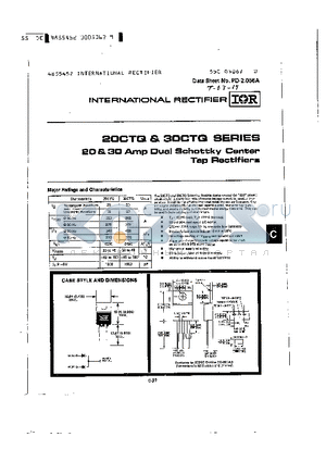 20CTQ030 datasheet - AMP DUAL SCHOTTKY CENTER TAP RECTIFIERS