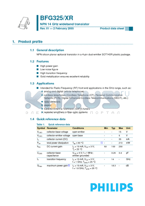 BFG325/XR datasheet - NPN 14 GHz wideband transistor