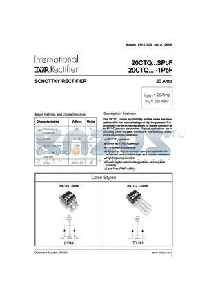 20CTQ035-1PBF datasheet - SCHOTTKY RECTIFIER