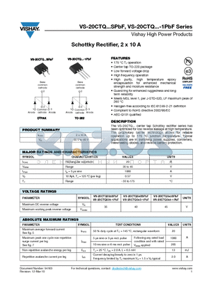 20CTQ035-1TRLPBF datasheet - Schottky Rectifier, 2 x 10 A