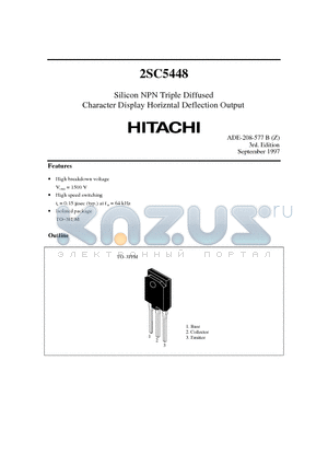 2SC5448 datasheet - Silicon NPN Triple Diffused Character Display Horizntal Deflection Output