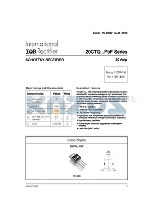 20CTQ035PBF datasheet - SCHOTTKY RECTIFIER 20 Amp