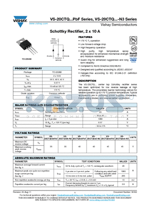 20CTQ035PBF datasheet - Schottky Rectifier, 2 x 10 A