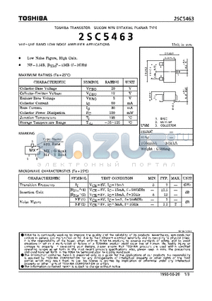 2SC5463 datasheet - NPN EPITAXIAL PLANAR TYPE (VHF~UHF BAND LOW NOISE AMPLIFIER APPLICATIONS)