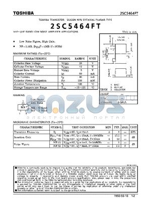2SC5464FT datasheet - NPN EPITAXIAL PLANAR TYPE (VHF~UHF BAND LOW NOISE AMPLIFIER APPLICATIONS)