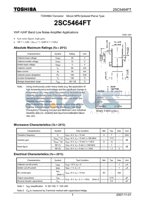 2SC5464FT datasheet - Silicon NPN Epitaxial Planar Type
