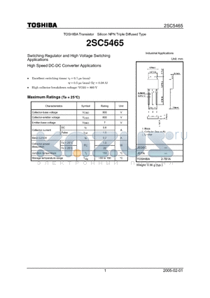 2SC5465 datasheet - Switching Regulator and High Voltage Switching