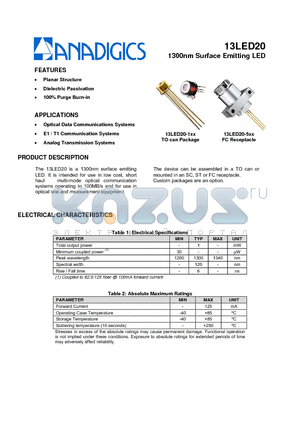 13LED20 datasheet - 1300nm Surface Emitting LED