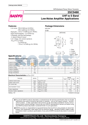 2SC5490 datasheet - UHF to S Band Low-Noise Amplifier Applications