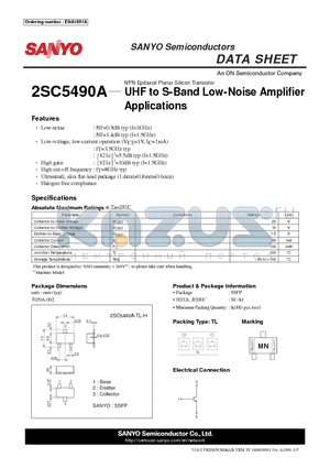 2SC5490A datasheet - UHF to S-Band Low-Noise Amplifier Applications