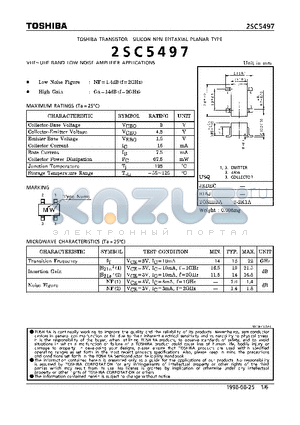 2SC5497 datasheet - NPN EPITAXIAL PLANAR TYPE (VHF~UHF BAND LOW NOISE AMPLIFIER APPLICATIONS)